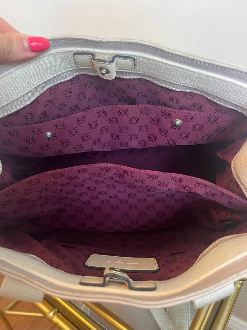Loewe Canvas Logo Patch with Plum Monogram Interior Lining